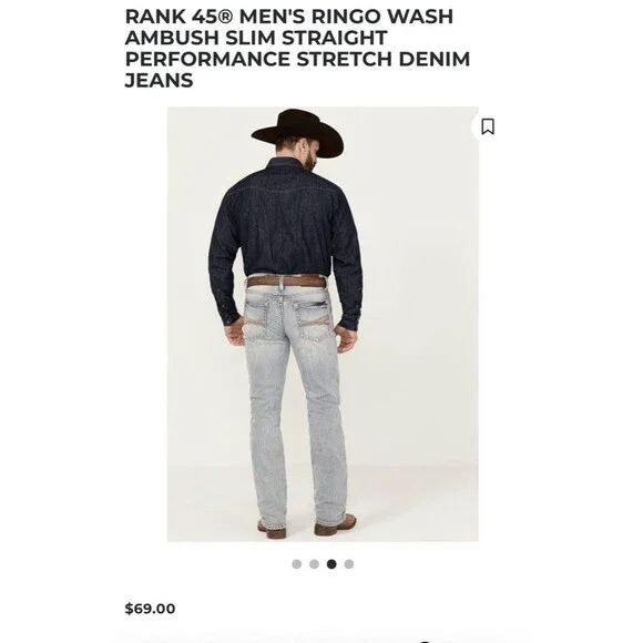 RANK 458 MEN'S RINGO SLIM STRAIGHT 32x32 PERFORMANCE STRETCH DENIM JEANS NWT - Picture 6 of 16